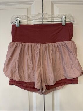 ZYIA Two-Tone High-Waist Athletic Shorts - Rose Blush & Dusty Rose